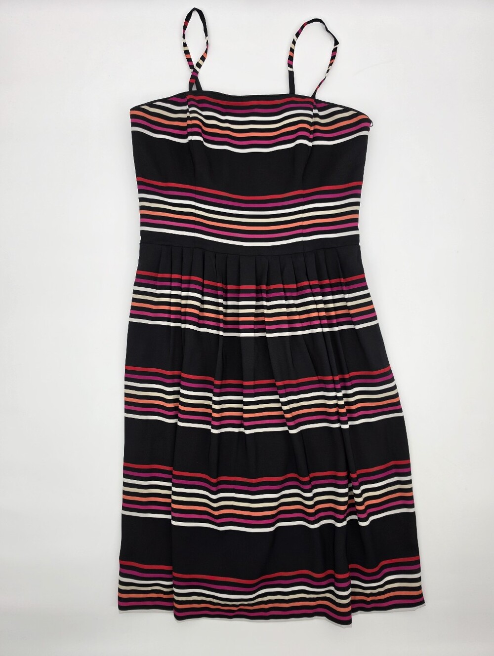 WHBM White House Black Market Striped Fit Flare Dress Size 0 Black Pink Coral